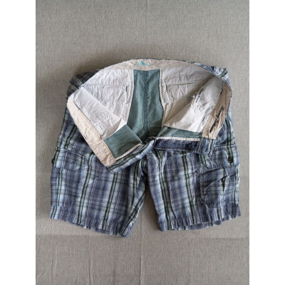 TOMMY BAHAMA Men's 35 Summer Cargo Beach Bermuda Plaid Pure Cotton Blue Short